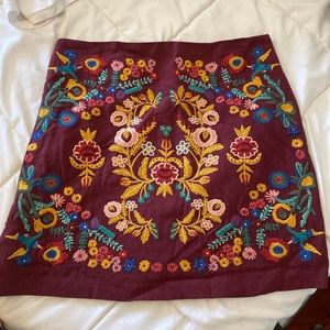Umgee marroon floral embroidered skirt size small
